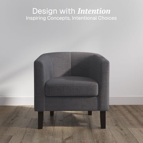 Image of BELLEZE Living Room Chairs Set of 2, Linen Round Accent Barrel Chairs, Club Tub Sofa Chairs for Bedroom, Corner Chairs with Flared Legs and Cozy Soft Padding - Highland (Gray)