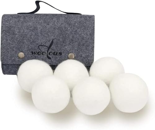Woolous Reusable Wool Dryer Balls-XL 6 Pack - New Zealand Sheep Tumble Laundry Dryer Balls - Perfect Natural Dryer Balls for Reduce Wrinkles and Cut Drying Time