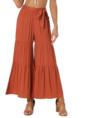 Image of Allegra K Women's 2026 Summer Wide Leg Palazzo Pants High Waisted Flowy Trendy Casual Lounge Boho Beach Ruffles Trousers