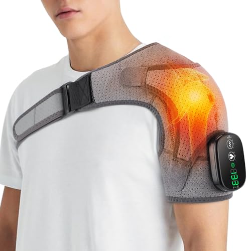 GVMSOR Cordless Shoulder Heating Pad with Massage for Rotator Cuff Pain 5000mAh Battery Powered Heated Shoulder Brace Shoulder Warmer for Pain Relief