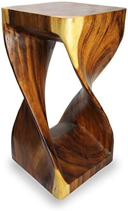 roro Handcarved Natural Farmhouse Rustic Acacia Wood Twist Stool | Accent End-Table Piece, Open-Quarter Twist 24 Inch Tall