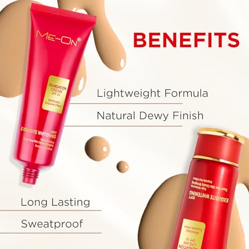 Image of ME-ON Exquisite Whitening Foundation Cream | Lightweight Formula | Natural Finish | Seamless Blend | All-Day Wear | Brightens Skin Tone (03-Natural Beige, 80 gm)