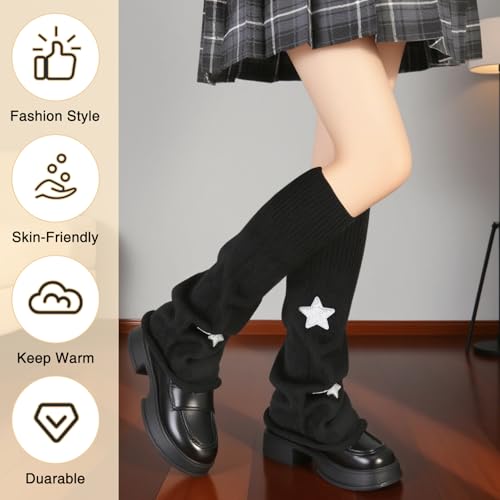 Leg Warmers for Women Girls 3 Pairs Y2k Knit Leg Warmer Winter with Sequin, Kawaii Long Knit Socks Goth Harajuku Y2k Accessories4