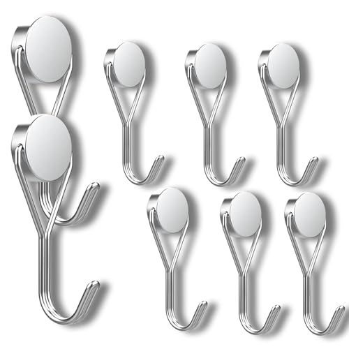 Heavy Duty Magnetic Hook 15 Pound Cruise Essential, Suitable for Indoor and Outdoor Suspension, Refrigerator, Grill, Tools, Kitchen, Keychain, Storage Cabinet, with Hook Magnet -8-Piece Set (Silvery)