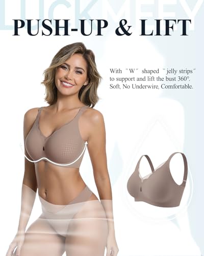 Image of LUCKMEEY Womens Wireless Push Up Bras Sexy V Mesh Supportive Seamless T-Shirt Bra No Underwire (U-Back & Crossback)