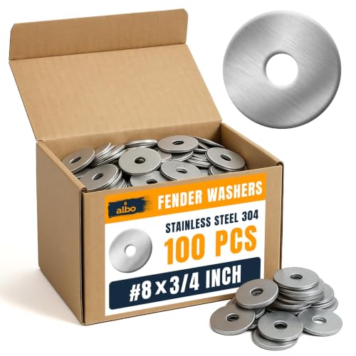 ALBO 100 Pcs #8 x 3/4" 304 Stainless Steel Fender Flat Washers