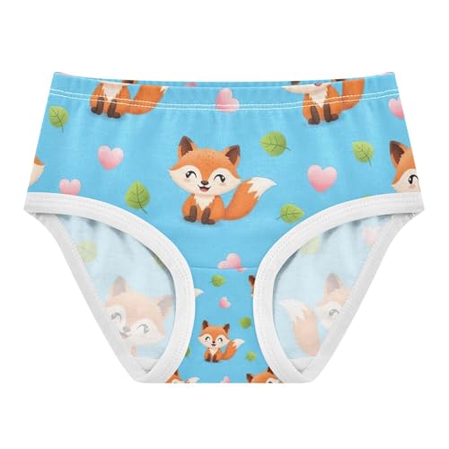 Toddler Briefs, Cute Cartoon Foxes Blue Girls Underwear Cotton, 2T–8 Years