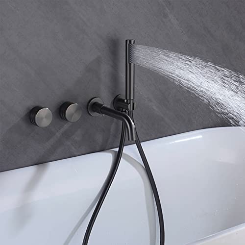 Robinet de douche de salle de bain avec douchette mélangeur mural laiton