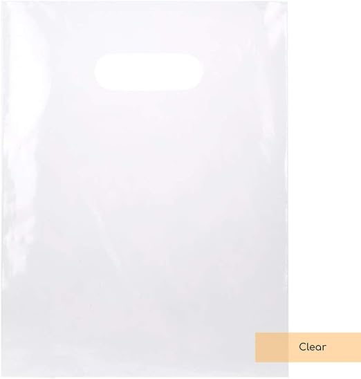 ClearBags 100 Clear Handle Bags 9x12, Extra Thick 2.25 Mil Retail Plastic Shopping Merchandise Gift Bags Tear Resistant Strong Durable Anti Stretch For Small Business LDPE Die Cut, 100% Recyclable