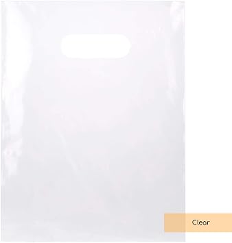 ClearBags 100 Clear Handle Bags 9x12, Extra Thick 2.25 Mil Retail Plastic Shopping Merchandise Gift Bags Tear Resistant Strong Durable Anti Stretch For Small Business LDPE Die Cut, 100% Recyclable