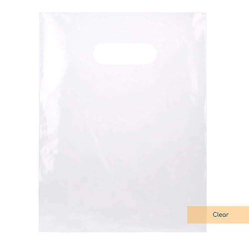 ClearBags 100 Clear Handle Bags 9x12, Extra Thick 2.25 Mil Retail Plastic Shopping Merchandise Gift Bags Tear Resistant Strong Durable Anti Stretch For Small Business LDPE Die Cut, 100% Recyclable - 9" x 12"