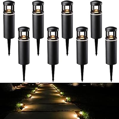 LEONLITE 8-Pack LED Low Voltage Pathway Lights, Unique Light Pattern, Landscape Path Lights Outdoor, Aluminum Housing, IP65 Waterproof, 3000K Warm White, 5W 12V AC/DC Path Lighting for Driveway