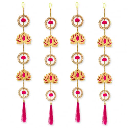 Image of JH Gallery Lotus Wreath Hanging for Ganpati Decoration Items for Home - Handmade Ganesh Chaturthi Backdrop Decoration, Mandir & Balcony Hanging (33 Inch, Pack of 4)