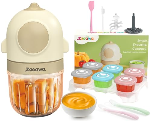 Image of Zooawa Baby Food Maker, 13-in-1 Baby Food Processor for Baby Food, Baby Puree, Fruit, Vegatable, Meat, Baby Essentials Gift Set, Baby Food Blender with Silicone Spoon, Baby Food Containers, Beige