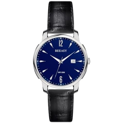 Beeasy Mens Watches Analog - Milimalist Fashion Simple Wrist Watch Date for Business Attire Formal Occasion Waterproof Watch with Leather Strap Cover