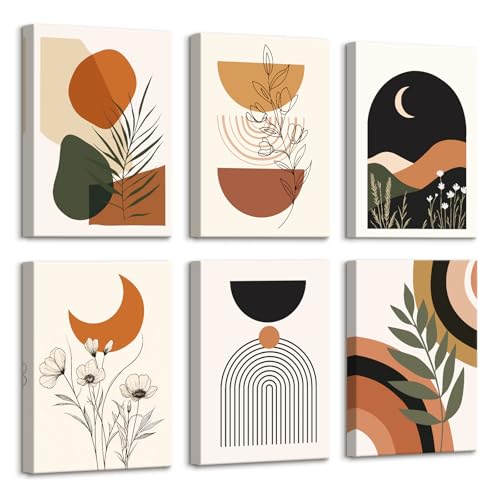 6Pcs Stampa su tela Con Cornice Linee Geometriche Colorate Boho Pittura Piante Verdi Bohémien Fiori Quadri su tela Poster da parete Quadretti Quadri Moderni Soggiorno Camera da letto 20x30cm x6