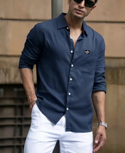 Image of IndoPrimo Men's Regular Fit Cotton Casual Shirt | Premium Solid Full Sleeve Shirt