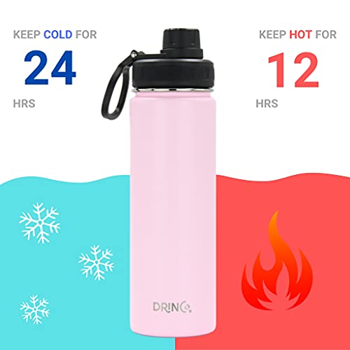 Image of Drinco Stainless Steel Water Bottle Spout Lid Vacuum Insulated Double Wall Water Bottle Wide Mouth Leak Proof Keep Cold Sport Camping Hiking (22oz Flamingo Pink)