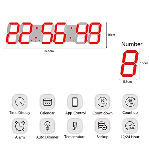 Reloj de pared LED digital oversize WiFi con temporizador miniatura 3