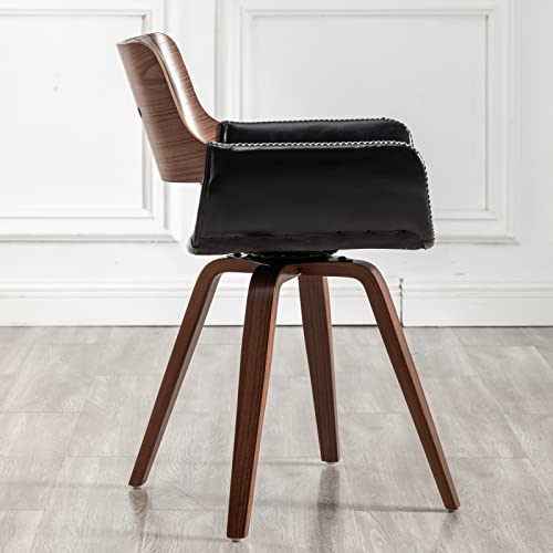 Lunling Swivel Accent Faux Leather Dining Chairs Set Of 2, Mid Century Modern Chairs With Wooden Legs/Armrest/Upholstered Seat/Adjustable Foots For Kitchen Dining Room Desk Chairs(Black) #TOP4