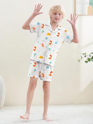 Umeyda Boys Cotton Pajamas Set, Teens Boys Sleepwear Set Kids 2 Pcs Pj Short Sleeve Pajamas Super Soft Loose Loungewear, Dinosaur, for Ages 5-6 Years = Tag 1304