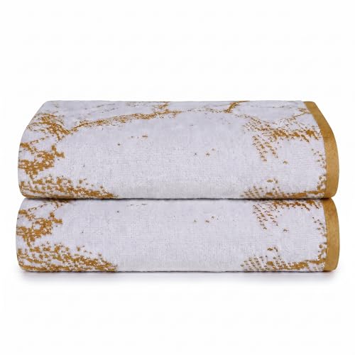 SUPERIOR Cotton Marble Jacquard Border Quick Dry Towel Set, 2 Piece, Bronze