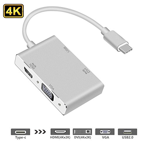 USB C to HDMI Adaptor, Type C to VGA DVI HDMI USB 2.0 Hub 4 in 1Multiport Adapter for MacBook/MacBook Pro/Samsung Galaxy S8/ S8 Plus to HDTV/Monitors/Projector