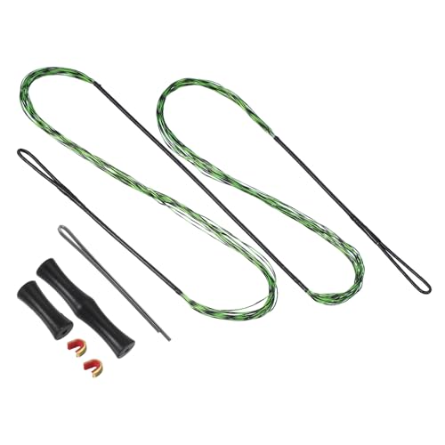 PATIKIL Bow String Replacement with 2 Pcs Brass Nocks 1 Set of Silicone Finger Tab for AMO 60", 14 Strands Traditional Long Bow Recurve Bow String, Green-Black by PATIKIL - Used condition - US$8.45