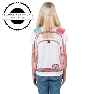 CLUB LIBBY LU Rainbow Clear Backpack for School, 16 inch Stadium Approved Transparent Bag with Matching “Be Kind” Pencil Pouch, 3 Piece Set CLUB LIBBY LU Rainbow Clear Backpack for School 16 inch Stadium Approved Transparent Bag with Matching Be Kind Pencil Pouch 3 Piece Set