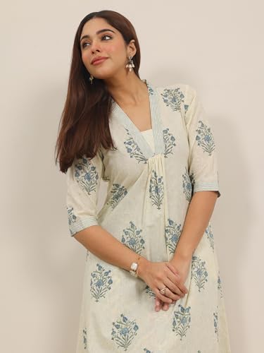 Image of Libas Printed Cotton A-Line Kurta with Trouser