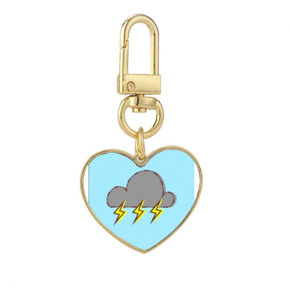 Dark Clouds Thunder Rain Gold Heart Keychain Metal Keyring Holder