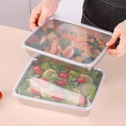 Image of BRAVIK 2000ML Stainless Steel Food Storage Container with Transparent Airtight Lid, 25cm Rectangular Deep Serving & Baking Tray Fridge, Freezer, Oven & Dishwasher Safe Leakproof Meal Prep Box (1)