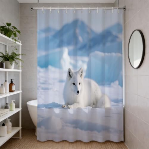 Rideau de douche 200x200 renard blanc en polyester imperméable
