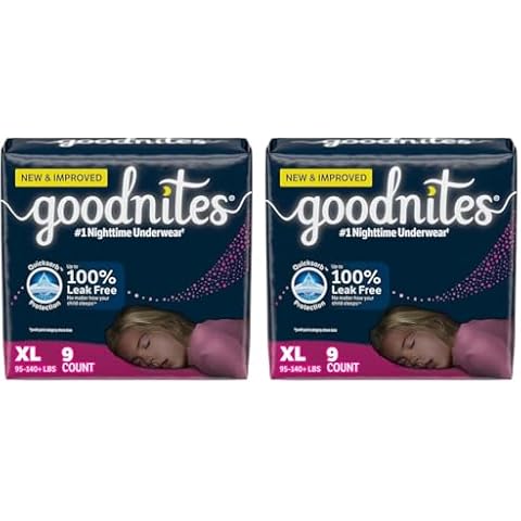 Goodnites Girls' Nighttime Bedwetting Underwear, Size Extra Large (95-140+ lbs), 9 Ct, Packaging May Vary (Pack of 2) Cover