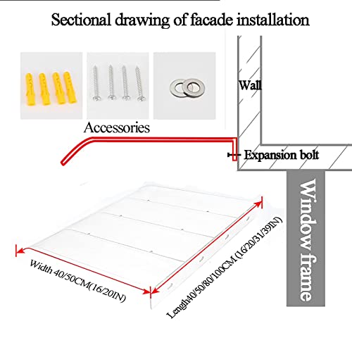 Door Window Awning,Outdoor Patio Awning Canopy,Transparent Window Awning,Uv Rain Snow Protection Patio Sun Shetter,Arch Design Door Patio Canopy,Entry Awning,Transparent Polycarbonate Cover (Size : W #TOP6