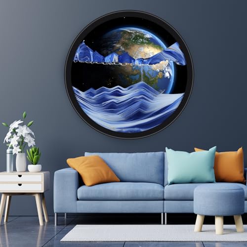 OLYWEI 17.3\'\' Moving Sand Art Picture Round Glass 3D Deep 