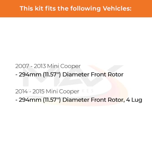 Image of Max Advanced Brakes Front Brake Kit Compatible With 2007-2011 2012 2013 2014 2015 Mini Cooper w / 11.57 inch Fr Rotor Replacement Drilled Slotted Black Coated Disc Brake Rotors and Ceramic Brake Pads