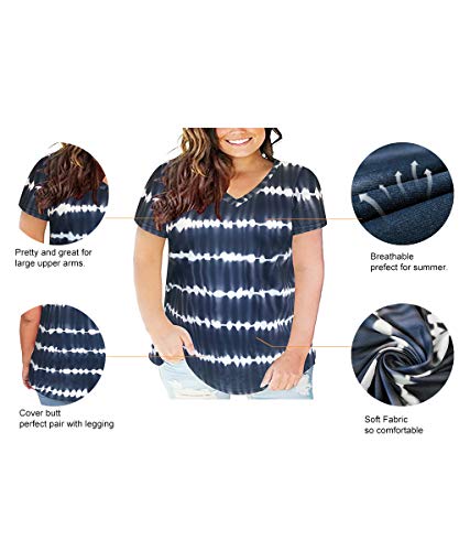 Image of RITERA Women Plus Size Tops Tie Dye V Neck Shirt Floral Camo Summer Short Sleeve Tunic Oversized Ladies Blouse XL-5XL