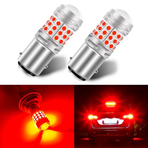 Teguangmei 1157 LED Bulb Super Bright Red 2057 2357 7528 BAY15D Tail Lights with Projector 3030 42SMD Chips Brake Lights Backup Reverse Lights Stop Parking Lights, Pack of 2