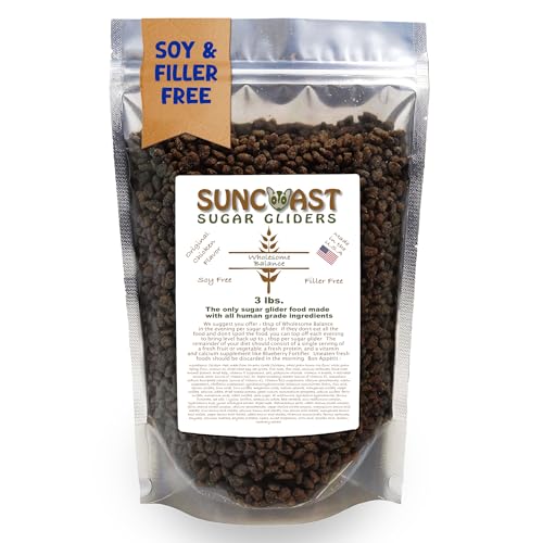 Suncoast Sugar Gliders Wholesome Balance Food - Complete Nutrition with High Animal Protein, Calcium, Vitamins & Minerals, Premium Dense Food for Sugar Gliders & Small Animals - Chicken & Rice, 3 lbs