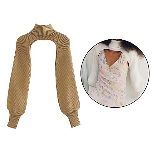 gazechimp Pulôver de Malha de Manga Comprida de Gola Sólida para Mulheres Blusas de Camisola - Cáqui
