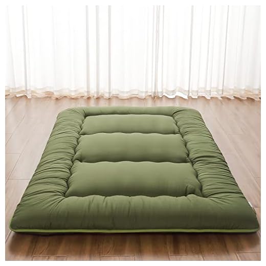 Zelladorra Japanese Floor Mattress, Futon Mattress with Portable Storage Bag and Washable Cover, Roll Up Thick Tatami Mat Suitable for Camping, Guest Room, Green, Full