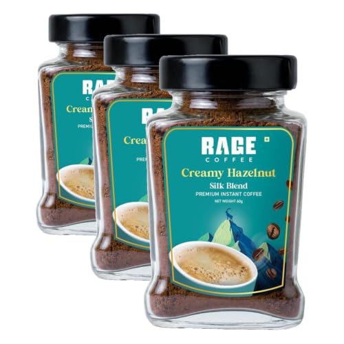 Image of Rage Coffee Silk Blend Instant Coffee Powder | Creamy Hazelnut Silk Blend Flavoured Coffee 60 GMs | Premium, Bold & Smooth (Pack of 3)