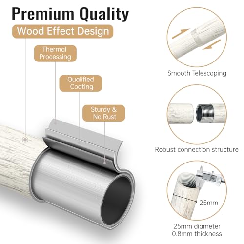DEFYNEE Wood Effect Curtain Pole Extendable 76-152cm, 25mm Metal Core with Imitation Wood Grain - Image 4