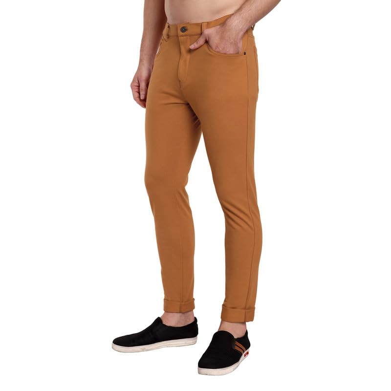Image of ONE SKY Premium Men's Flexi Waist Casual Pants Cotton Blend Stretchable Chinos | Slim Fit Stylish Office Fashion Trousers for Office, Party | Men Formal Pant