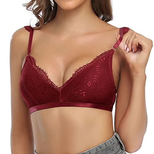 SHEKINI Damen-BHS ohne Bügel Spitzen BH Push up Bralette Damen Spitze Sexy V-Ausschnitt Unterwäsche Bügelloser Komfort… – Bild 4