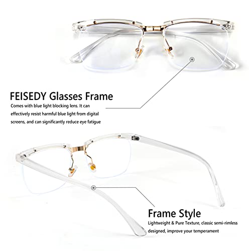 Image of FEISEDY Retro Semi-Rimless Blue Light Blocking Glasses for Men Women Vintage Half Glasses Frame Horn Rimmed Eyeglasses B2883