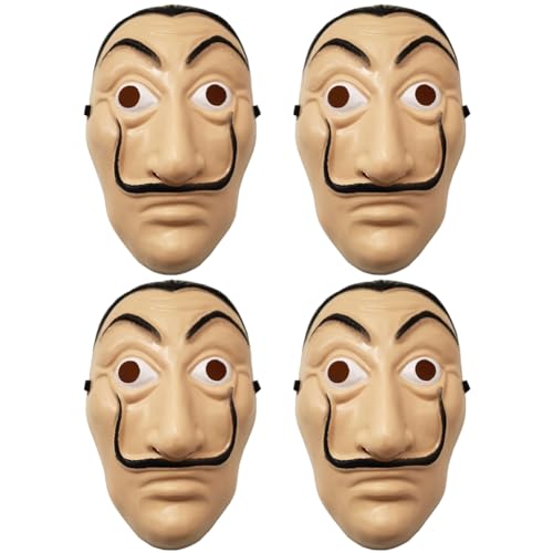 GVMJHYK Máscara Da-li Halloween adulto e criança, máscaras para festas de Halloween, mais rosto Da-li homens, mulheres e adultos, cosplay acessórios disfarce, 4 peças