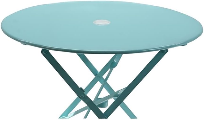Pemberly Row 30" Round Folding Metal Bistro Table, Teal Finish, Powder Coated, 2" Umbrella Hole, Durable Space-Saving Design, No Assembly, Outdoor Dining Table for Patio or Garden Use