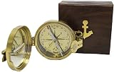 RedSkyTrader Brass Lensatic Desktop Compass w/Wooden Box: Military Collection